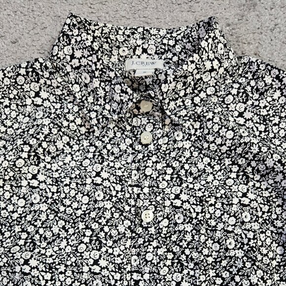 J. Crew Black White Floral Button-Up Shirt in Cotton Poplin Ditsy Romantic AD359 - Picture 4 of 10